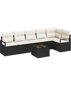 Zestaw sof ogrodowych vidaXL 6-częściowy z poduszkami w kolorze brązowym z polirattanu, Dwustrefowa sofa ogrodowa vidaXL z poduszkami w czarnym polirattan Dārza mēbeļu komplekti