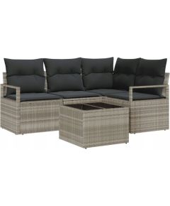 5-częściowy zestaw sof ogrodowych vidaXL z poduszkami szary poli rattan, Sofa ogrodowa vidaXL 2-osobowa z poduszkami szary poli rattan Dārza mēbeļu komplekti