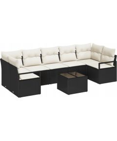 Zestaw ogrodowy vidaXL 8 elementów z poduszkami Czarny Polirattan, Sofa ogrodowa 2-osobowa z poduszkami Czarny Polirattan Dārza mēbeļu komplekti