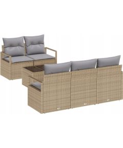 Zestaw sofy ogrodowej vidaXL 6-częściowy z poduszkami beżowy polirattan, Zestaw sofy ogrodowej vidaXL 2-osobowy z poduszkami beżowy polirattan Dārza mēbeļu komplekti