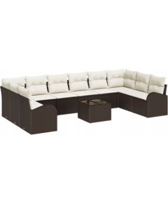 vidaXL 10-częściowy Zestaw Sofy Ogrodowej z Kremowymi Poduszkami Szary Polirattan Dārza mēbeļu komplekti