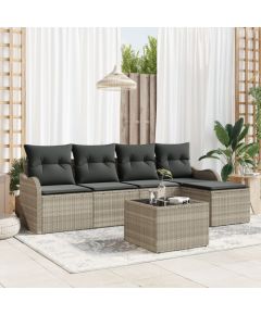 vidaXL Zestaw sof ogrodowych 6-częściowy z jasnoszarym polirattanem i poduszkami, vidaXL Sofa ogrodowa 2-osobowa z jasnoszarym polirattanem i poduszkami Dārza mēbeļu komplekti