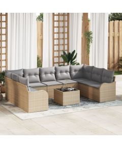 vidaXL 10 Elementowy Zestaw Sofy Ogrodowej Z Poduszkami Czarnego Polirattanu, vidaXL Dwuosobowa Sofa Ogrodowa Z Poduszkami Beżowego Polirattanu Dārza mēbeļu komplekti