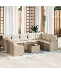 vidaXL 10-częściowy zestaw sof ogrodowych z poduszkami brązowy poli rattan, vidaXL Dwuosobowa sofa ogrodowa z poduszkami beżowa poli rattan Dārza mēbeļu komplekti