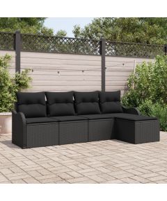 Zestaw ogrodowy vidaXL 5-częściowy z poduszkami Czarny Polirattan, Zestaw ogrodowy vidaXL 2-osobowy z poduszkami Czarny Polirattan Dārza mēbeļu komplekti