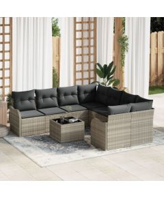 vidaXL 9-częściowy zestaw sofy ogrodowej z poduszkami jasnoszary polirattan, vidaXL 2-osobowa sofa ogrodowa z poduszkami jasnoszary polirattan Dārza mēbeļu komplekti