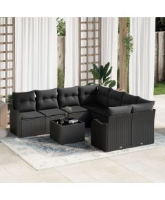 vidaXL 9 Częściowy Zestaw Sofy Ogrodowej z Poduszkami Czarny Poli Rattan, vidaXL 2-osobowa Sofa Ogrodowa z Poduszkami Czarny Poli Rattan Dārza mēbeļu komplekti