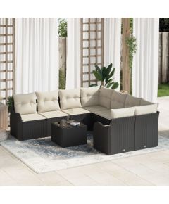 Sofa ogrodowa vidaXL 9-częściowy zestaw z poduszkami czarny polirattan, Sofa ogrodowa vidaXL dla dwóch osób z poduszkami czarny polirattan Dārza mēbeļu komplekti