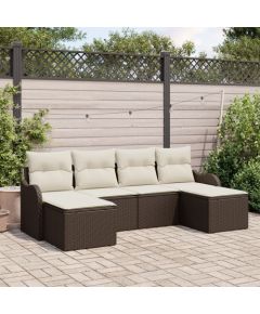 6-częściowy zestaw kanap ogrodowych vidaXL z poduszkami Brązowa Poli Rattan, Sofa ogrodowa 2-osobowa vidaXL z poduszkami Brązowa Poli Rattan Dārza mēbeļu komplekti