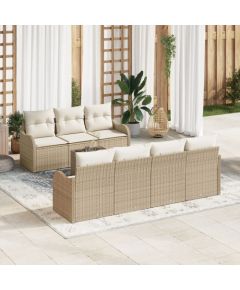Zestaw Sof Ogrodowych vidaXL 8-częściowy z Poduszkami Beżowy Polirattan, Zestaw Sof Ogrodowych vidaXL 2-osobowy z Poduszkami Beżowy Polirattan Dārza mēbeļu komplekti