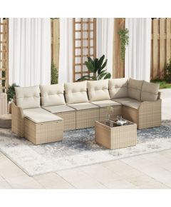 vidaXL Zestaw Sof Ogrodowych 8 Części z Poduszkami Beżowy Polirattan, vidaXL Sofa Dwuosobowa z Poduszkami Beżowy Polirattan Dārza mēbeļu komplekti