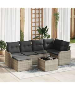 vidaXL 7-częściowy Zestaw Sofy Ogrodowej z Poduszkami Szary Polirattan, vidaXL 2-osobowa Sofa Ogrodowa z Poduszkami Jasnoszary Polirattan Dārza mēbeļu komplekti