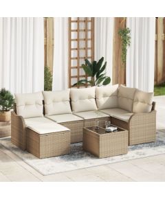 Zestaw 7 Częściowej Sofy Ogrodowej vidaXL z Poduszkami Brown Poly Rattan, Sofa Ogrodowa 2-osobowa vidaXL z Poduszkami Beżowy Poly Rattan Dārza mēbeļu komplekti