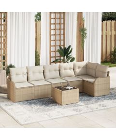 7-częściowy zestaw sofa ogrodowa vidaXL z poduszkami brązowy rattan polirattanowy, 2-osobowa sofa ogrodowa vidaXL z poduszkami beżowy rattan polirattanowy Dārza mēbeļu komplekti