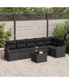 Vidaxl Zestaw Sof 7 Częściowych z Poduszkami beżowy polirattan, 2-osobowa Sofa Ogrodowa z Poduszkami czarny polirattan Dārza mēbeļu komplekti