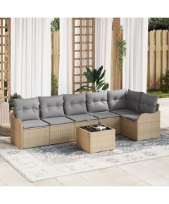 Vidaxl Zestaw 7-częściowy sofy ogrodowej z poduszkami czarny rattan, 2-osobowa sofa ogrodowa z poduszkami beżowy rattan Dārza mēbeļu komplekti