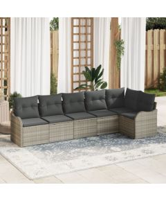 Zestaw sof ogrodowych vidaXL 6-częściowy z poduszkami Jasnoszary Polirattan, Zestaw sof ogrodowych vidaXL 2-osobowy z poduszkami Jasnoszary Polirattan Dārza mēbeļu komplekti