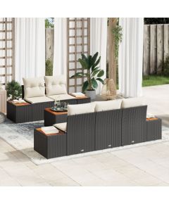 Vidaxl 6-częściowy zestaw sof ogrodowych z poduszkami czarny polirattan akacja Dārza mēbeļu komplekti