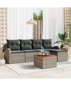 Vidaxl 6-częściowy zestaw sof ogrodowych z poduszkami szary polirattan akacja Dārza mēbeļu komplekti