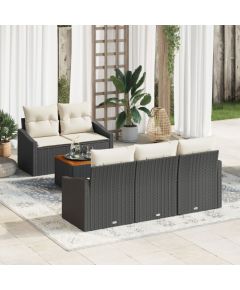 vidaXL Zestaw sof ogrodowych 6 częściowy z poduszkami czarny polirattan akacja Dārza mēbeļu komplekti