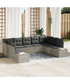 vidaXL 9-częściowy zestaw sof ogrodowych z poduszkami jasnoszary technorattan Dārza mēbeļu komplekti