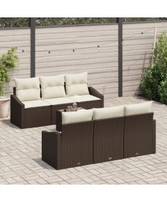 vidaXL 7-częściowy Zestaw Sofy Ogrodowej z Poduszkami w Brązowym Rattan Dārza mēbeļu komplekti