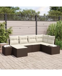 vidaXL Zestaw sof ogrodowych 6-częściowy Brązowy i biały Rattan, poliester Dārza mēbeļu komplekti