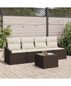 vidaXL Zestaw ogrodowy 5-elementowy z poduszkami brązowy polirattan Dārza mēbeļu komplekti