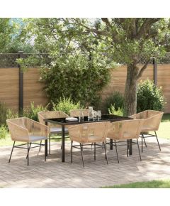 vidaXL Zestaw 7 częściowy do jadalni ogrodowej  z poduszkami Brązowy Polirattan Dārza mēbeļu komplekti