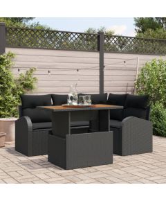 vidaXL Zestaw Ogrodowy 5 części z poduszkami czarny polirattan akacja Dārza mēbeļu komplekti