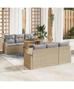 vidaXL Zestaw ogrodowy z 7 elementów z poduszkami Beżowy Polirattan Akacja Dārza mēbeļu komplekti