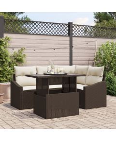 vidaXL 5-elementowy zestaw sofy ogrodowej z poduszkami Brązowy Polirattan Dārza mēbeļu komplekti