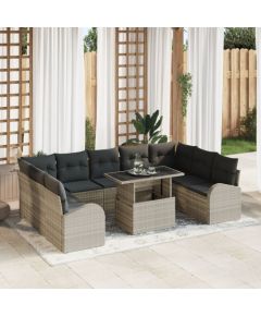 vidaXL 10-częściowy zestaw sofa ogrodowa z poduszkami jasnoszary polirattan Dārza mēbeļu komplekti