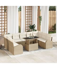 vidaXL Zestaw kanapowy z 10 elementów z poduszkami Beżowy Polirattan Dārza mēbeļu komplekti