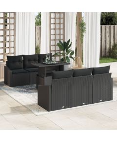vidaXL 7-częściowy Zestaw Sofy Ogrodowej  z Poduszkami Czarny Polirattan Dārza mēbeļu komplekti