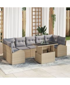 vidaXL 8-elementowy zestaw sofy ogrodowej z poduszkami Beżowy Rattan Dārza mēbeļu komplekti