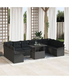 vidaXL Zestaw 11 Części Sofy Ogrodowej z Poduszkami Czarny Rattan PE Dārza mēbeļu komplekti