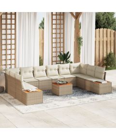 vidaXL 11 Częściowy Zestaw Sofy Ogrodowej z Poduszkami Beżowy Poli Rattan Akacja Dārza mēbeļu komplekti