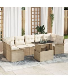 vidaXL Beżowy zestaw 8 częściowych sof ogrodowych z poduszkami Poli Rattan Dārza mēbeļu komplekti