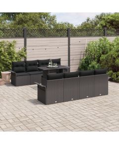 vidaXL 9-elementowy zestaw sof ogrodowych  z poduszkami Czarny Polirattan Dārza mēbeļu komplekti