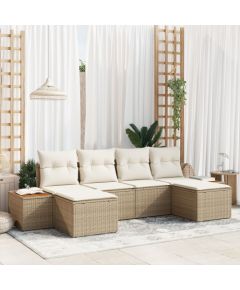 vidaXL Zestaw sofy ogrodowej  6-częściowej z poduszkami Beżowy Polirattan Akacja Dārza mēbeļu komplekti