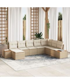 vidaXL Zestaw 8-elementowy sof ogrodowych z poduszkami Beżowy Polirattan Akacja Dārza mēbeļu komplekti