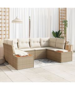 vidaXL Zestaw 6-częściowych sof ogrodowych z poduszkami Beżowy Polirattan Akacja Dārza mēbeļu komplekti