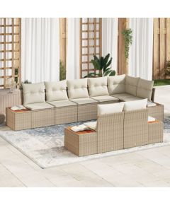 vidaXL Zestaw sof ogrodowych  8 części z poduszkami beżowy polirattan akacjowy Dārza mēbeļu komplekti