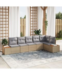 vidaXL Zestaw Sofy Ogrodowej  dla 6 Osób z Poduszkami Beżowy Polirattan Akacja Dārza mēbeļu komplekti