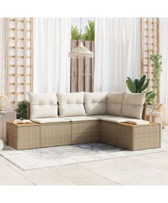 vidaXL Zestaw 4-częściowy ogrodowej sofy z poduszkami Beżowy Polirattan Akacja Dārza mēbeļu komplekti