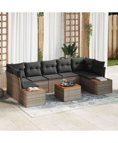 vidaXL 8 Częściowy Zestaw Sofowy do Ogrodu z Poduszkami Szary Polirattan Akacja Dārza mēbeļu komplekti