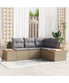 vidaXL Zestaw 4-częściowy sof ogrodowych z poduszkami beżowy poli rattan akacja Dārza mēbeļu komplekti