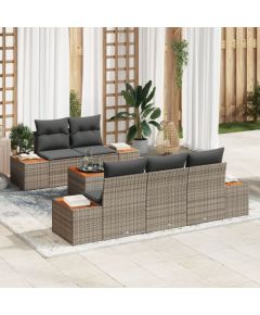 vidaXL 6-częściowy Zestaw Sof Ogrodowych z Poduszkami Szary Polirattan Akacja Dārza mēbeļu komplekti