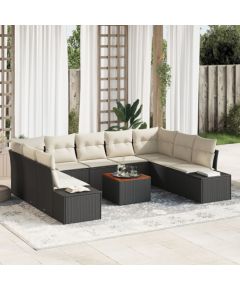 vidaXL Zestaw sof ogrodowych  10 części Czarny i kremowy Rattan, poliester Dārza mēbeļu komplekti